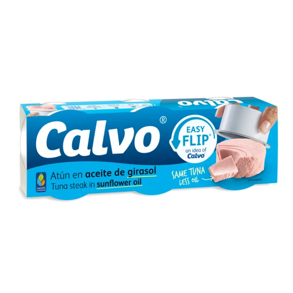 Ton in ulei de floarea soarelui Calvo Easy Flip 3 x 65g